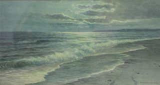 George Howell Gay (American, 1858 - 1931), moonlit coastline, watercolor on paper, signed lower right "Geo. Howell Gay", sight size 8 1/2" x 15 1/2".