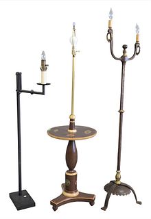 Three Contemporary Floor Lamps, two iron and one painted table floor lamp, height of tallest 60 inches.