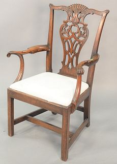 Chippendale Mahogany Side Chair, having pierced carved back over slip seat, set on cabriole legs flanking gadrooned center all set on ball and claw fe