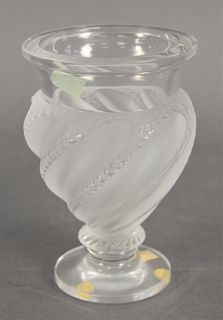 Lalique "Ermenonville" Frosted Crystal Footed Vase, signed to the underside "Lalique, France", height 6 inches, diameter 3 7/8 inches.