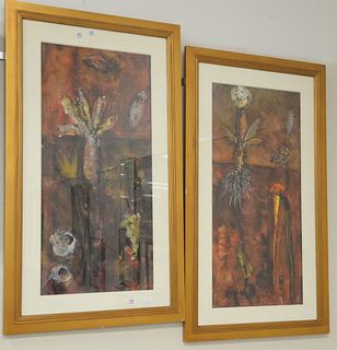 Pair of Modernist Still Lives, each watercolor on paper, neither signed, in matching frames, sight size 37" x 17 1/2".