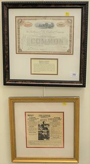 Three Piece Group of Framed Historical Documents, to include a signed letter from Ronald Reagan; a Baltimore and Ohio Railroad Company stock; along wi