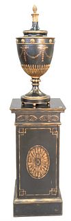 Contemporary Urn on Pedestal, having single door, urn height 30 1/2 inches, total height 65 inches.