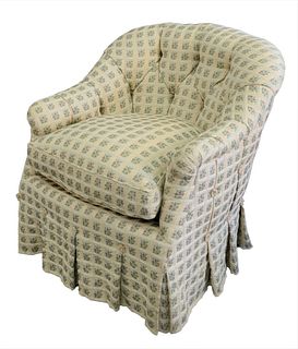 Fine Arts Furniture Custom Upholstered Club Chair, having tufted back and floral upholstery, height 31 inches, width 30 inches.