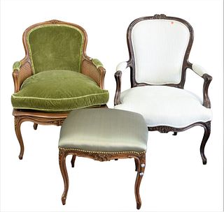 Three Piece Lot, to include two Louis XV style chairs and one bench.