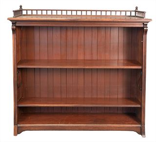 Walnut Victorian Open Bookcase with Gallery, height 53 inches, width 58 inches, depth 17 inches.