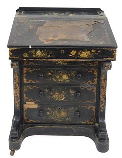 Chinoiserie Decorated Davenport Style Desk, height 32 1/2 inches, width 25 1/4 inches, depth 24 inches, (wear, chips).