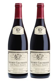 Two bottles of Gevrey-Chambertin Clos Saint-Jacques, vintage 2008.
Maison Louis Jadot. Premier Cru Contrôlée.
Category: red wine. Beaune, Burgundy (Fr