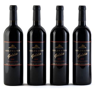 Four Goldwater Goldie bottles, vintage 2002.
Goldwater Foley Wines Limited.
Category: red wine. Blenheim, Waiheke Island (New Zealand).