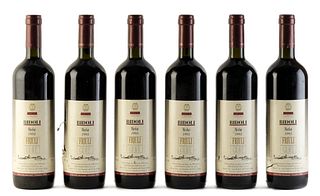 Six Bidoli Merlot bottles, vintage 1993.
Category: red wine. Friuli D.O.C., Venezia-Giulia (Italy).