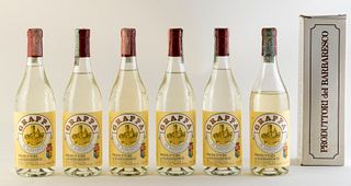 Six bottles of Grappa Di Barbaresco.
Category: Grappa, dessert wine. Barbaresco, Piedmont (Italy)
