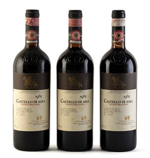 Three bottles of Castello Di Ama, Vigneto Bellavista, vintage 1985.
Chianti Classico
Category: red wine. Castello Di Ama, Siena (Italy).