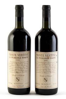 Two Monte Vertine Le Pergole Torte bottles, vintage 1985.
Category: red wine. Radda, Chianti. Tuscany (Italy).