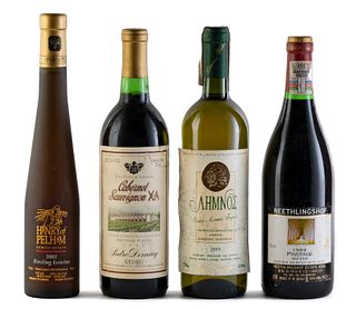 Set of four bottles, one Henry of Pelham 2002, one Pedro Domeq X/A 1992, one Limnos 2003 and Neethlingshof 1989.
Category: Pinotage red wine, Cabernet