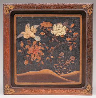 Japanese Carved & Lacquer Panel c1910