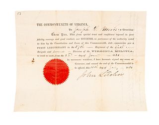 Civil War Confederate 1861 signed Gov. Letcher