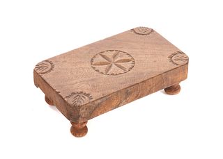 Early Americana Folk Art Scrimshaw Carved Table w/ Pinwheels