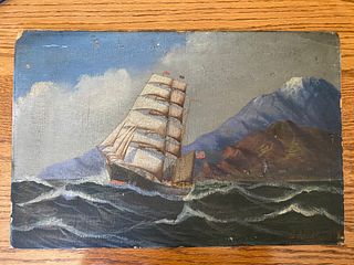 Wearly Americana Folk Art Painting Sailing Ship Oil