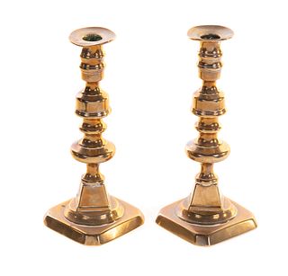 Early Pushup Brass Candlesticks