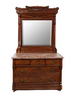Highly Carved Eastlake Victorian Marble Top Dresser
