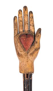 IOOF Odd Fellows Folk Art Carved Painted Heart In Hand Staff