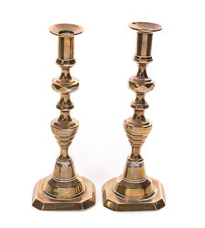 Early Pushup Brass Candlesticks