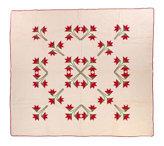 Elaborate Floral Antique Hand Stitched Quilt