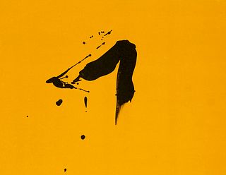 Motherwell, Robert Untitled (Tres Poemas, 1988). 2 Arbeiten (recto und verso). Recto Lithographie auf gelben aufgewalzten Japan, verso auf chamoisfarb