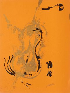 Arman (Armand Pierre Fernandez) o.T. Farbsiebdruck auf orangenem Karton. 65 x 50 cm (65 x 50 cm). Signiert und nummeriert in Graphit. Zarte kaum sicht