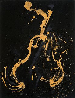 Arman (Armand Pierre Fernandez) o.T. Farbsiebdruck auf schwarzem Karton. 65 x 50 cm (65 x 50 cm). Signiert und nummeriert in Graphit. Zarte kaum sicht