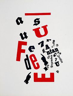 Kassák, Lajos Set aus 9 Graphiken. In: 6 Typographia. Mit 6 Farbserigraphien und 3 (Farb)Linolschnitten. Spätere Abzüge von 1976. Die Serigraphien je 