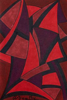 Béöthy-Steiner, Anna o.T. (Geometrische Komposition). 1965. Farbige Filzstiftzeichnung auf Papier. 15 x 10 cm. Signiert und verso datiert. - Verso etw