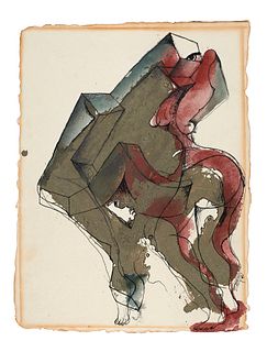 Vostell, Wolf Figurengruppe. 1988. Mischtechnik m. Gouache und Beton auf Bütten. 33,5 x 25 cm. Signiert und datiert. Auf Unterlage montiert und unter 