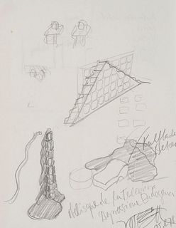 Vostell, Wolf Obelisque de la Televisione/Depressione Endogena. 1978. Graphit auf Papier. 27 x 21 cm. Signiert und datiert. Verso mit Annotationen des