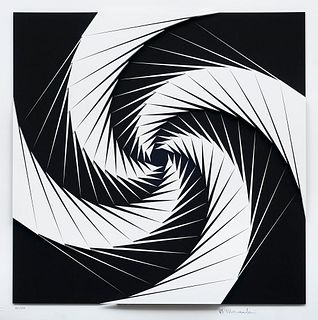 Morandini, Marcello Komposition 612A. 2018. 3D Konstruktion aus Giclée auf schwerem, handgemachten Baumwollpapier. 61 x 61 cm (61 x 61 cm). Signiert u