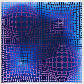 Vasarely, Victor Composition. 1983-1984. Farbserigraphie auf chamoisfarbenem Bütten. 66 x 66 cm (80 x 76 cm). Signiert und datiert. - Sauberer, farbsa