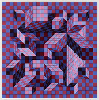 Vasarely, Victor o.T. (geometrische Komposition). Farbsiebdruck auf chamoisfarbenem Papier. 60 x 60 cm (90 x 78 cm). Signiert und nummeriert. - Mit 2 