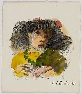 Händler, Rolf o.T. (Mädchenporträt). 1998. Aquarell. 21 x 18 cm. Signiert und datiert. Auf Passepartout montiert und gerahmt. - Guter Zustand.