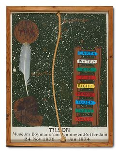 Tilson, Joe Tools of the Shaman. 1973/74. Assemblage mit Seil und Feder über Farbsiebdruck. 102 x 69,5 cm. Signiert und nummeriert. Unter Glas gerahmt