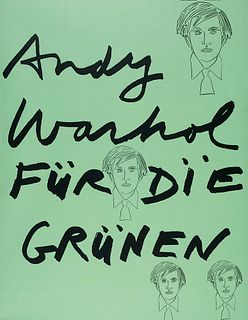 Warhol - nach, Andy Andy Warhol für die Grünen. (1980). Plakat. 101 x 77 cm. Serigraphie in Schwarz und Grün auf Papier. - Unter Glas gerahmt. Teils m