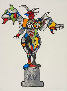 Saint-Phalle, Niki de Devil XV. 1997. Farblithographie auf Papier. 66,5 x 51,5 cm (75 x 51,5 cm). Signiert und nummeriert. Punktuell auf schwarzer Unt