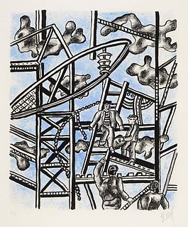 Léger, Fernand Le constructeur. 1951. Farblithographie auf chamoisfareben Arches. 42 x 36 cm (65 x 50 cm). Signiert und nummeriert. Unter Glas gerahmt