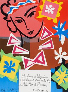 Matisse, Henri Madame de Pompadour. Werbeplakat. Farblithographie auf Velin. 84 x 64 cm (89,3 x 70 cm). Im Stein mit Namenszug, Datierung u. Bezeichnu