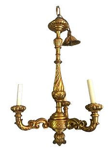 3 Arm Gilt and Wood Chandelier