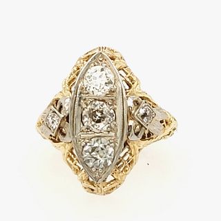 14K Yellow Gold 3 Stone Diamond Ring