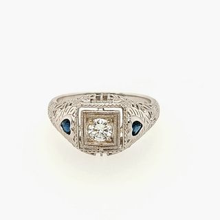 Edwardian Style Diamond and Sapphire Ring