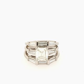 Platinum Emerald Cut Diamond Ring 