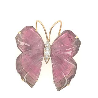 18K Yellow Gold Amethyst and Diamond Butterfly Pin