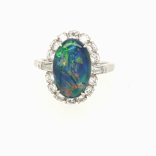 GIA Certified Black Opal and Diamond Ring