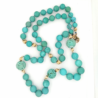 14k Yellow Gold and Turquoise Bead Necklace